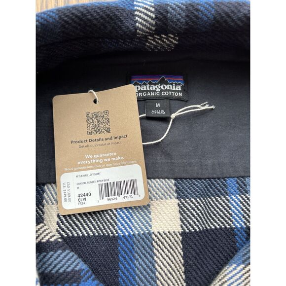 Patagonia Men's Fjord Loft Shirt Coastal Sunset Blue Organic Cotton NWT Medium - Picture 5 of 7